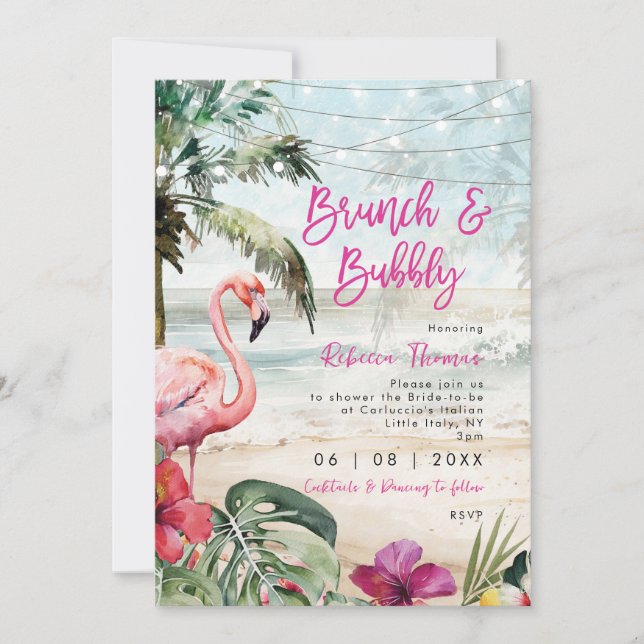 tropical flamingo brunch bridal shower invitation (Front)