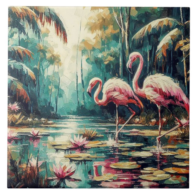 Tropical Flamingo Ceramic Tile (Front)
