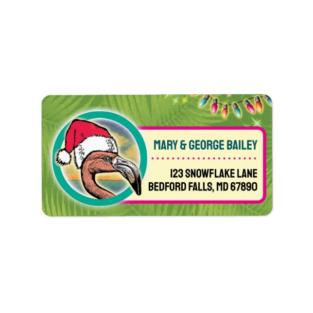 Tropical Flamingo Christmas Card Address Labels (Front)