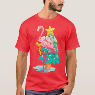 Tropical Flamingo Christmas Lights Xmas Tree Hawai T-Shirt