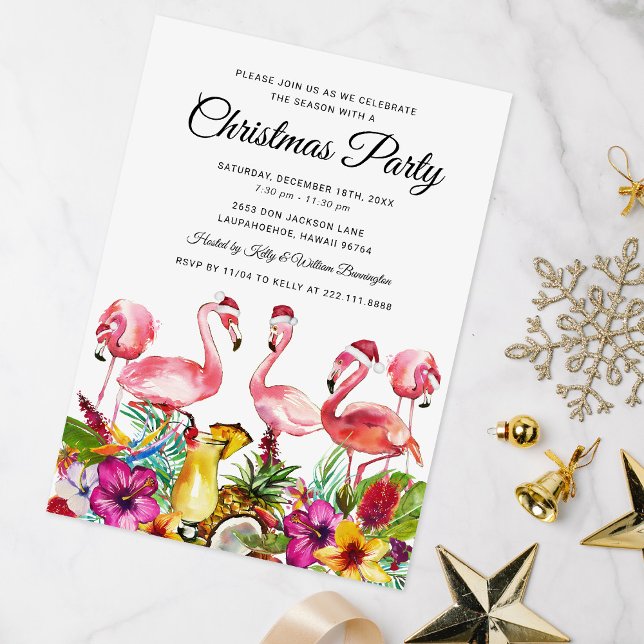Tropical Flamingo Christmas Party Invitation (Creator Uploaded)
