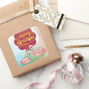 Tropical Flamingo Christmas Sticker