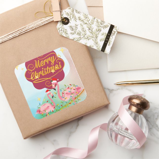 Tropical Flamingo Christmas Sticker (Gifting)