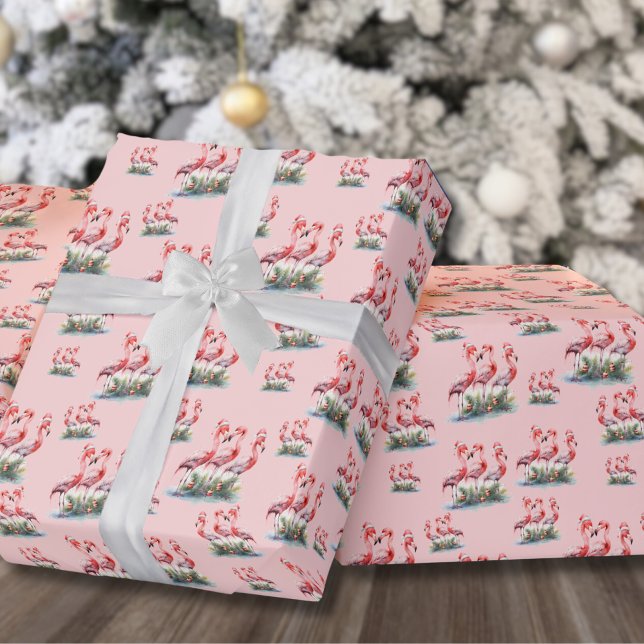 Tropical Flamingo Christmas Wrapping Paper (Pink Flamingo Tropical Beach Christmas Wrapping Paper )