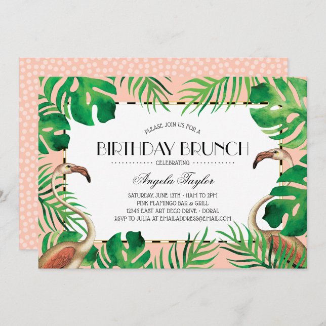 Tropical Flamingo Coral Birthday Invitation (Front/Back)