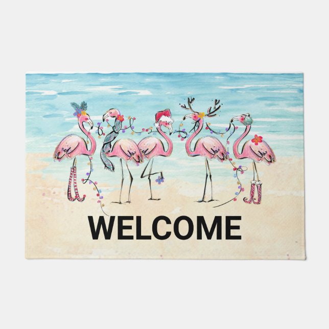 Tropical Flamingo Custom Door Mat (Front)