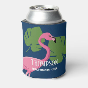 Tropical Flamingo Custom Family Vacation Reunion Can Cooler