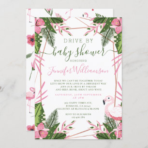 Tropical Flamingo Drive By Baby Shower Invitation