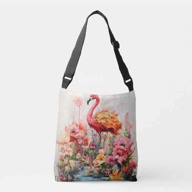 Tropical Flamingo Fantasy Paradise Bloom Crossbody Bag (Front)