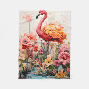 Tropical Flamingo Fantasy Paradise Bloom Fleece Blanket