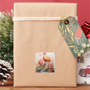 Tropical Flamingo Fantasy Paradise Bloom Square Sticker