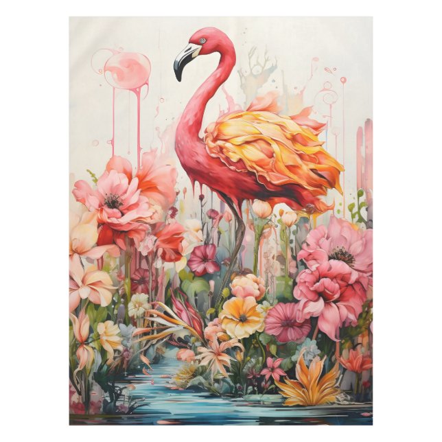 Tropical Flamingo Fantasy Paradise Bloom Tablecloth (Front)