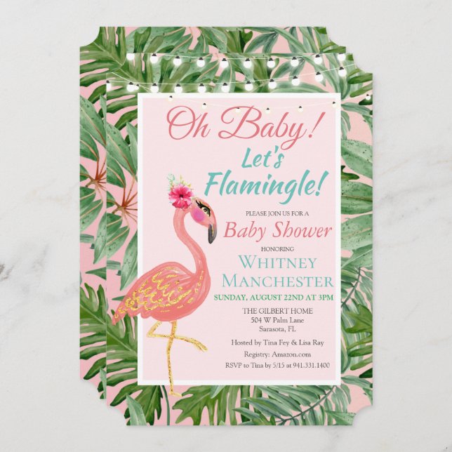 Tropical Flamingo Flamingle Baby Shower Invitation (Front/Back)