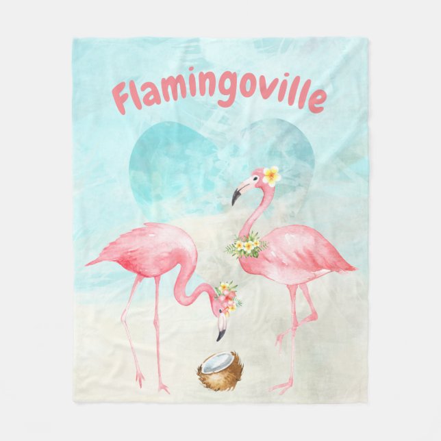 Tropical Flamingo Fleece Blanket (Front)