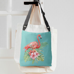 Tropical Flamingo Floral Aqua Blue Crossbody Bag