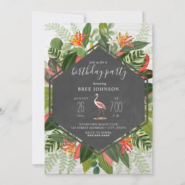Tropical Flamingo Floral Birthday Party Invitation (Front)