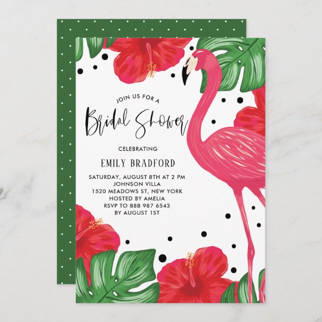 Tropical Flamingo Floral Bridal Shower Invitation (Front/Back)