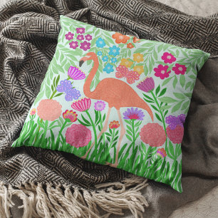 Tropical Flamingo Floral Butterfly Garden Art Cushion