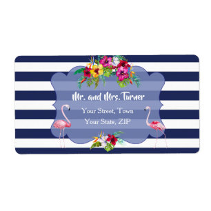 Tropical Flamingo Floral Luau Navy Stripes Wedding