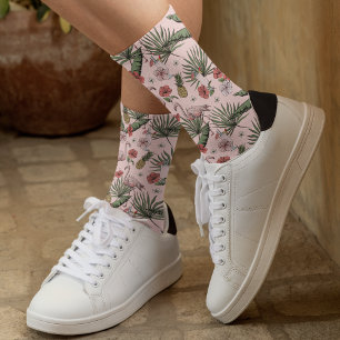 Tropical Flamingo Floral Pattern Pink Socks
