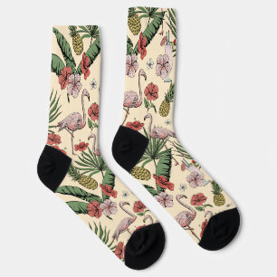 Tropical Flamingo Floral Pattern Yellow Socks