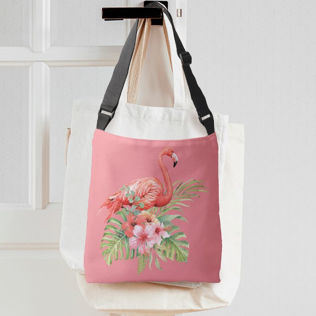 Tropical Flamingo Floral Pink Crossbody Bag (Tropical Flamingo Floral Pink Crossbody Bag)