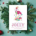 Tropical Flamingo Florida Beach Christmas Holiday Card<br><div class="desc">Cute Florida Christmas card featuring pink Christmas flamingo "'Tis the season to be jolly" design. Customized with your short message and names. This Florida beach Christmas card reverses to a pink and white palm tree design.</div>