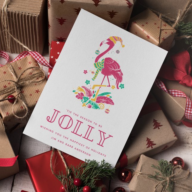Tropical Flamingo Florida Beach Christmas Holiday  Card (Tropical Flamingo Florida Beach Christmas Holiday)
