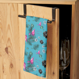 Tropical Flamingo Flower Jungle 1 Tea Towel