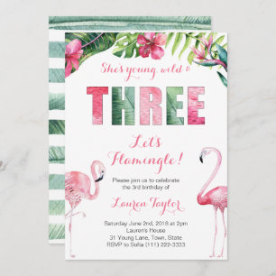 Tropical Flamingo Girl 3rd Birthday Party Invitation