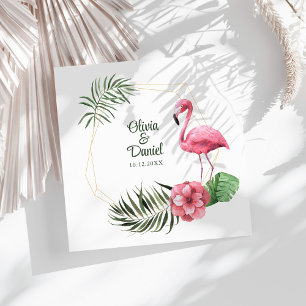 Tropical Flamingo Golden Frame Wedding Napkin