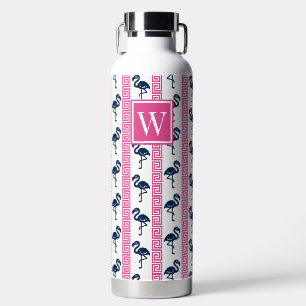 Tropical Flamingo - Greek Key Hot Pink & Navy Water Bottle