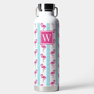 Tropical Flamingo - Greek Key Hot Pink & Turquoise Water Bottle