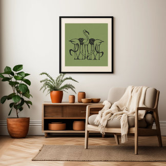 Tropical Flamingo Green Wall Art