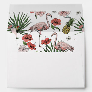Tropical Flamingo, Hibiscus and Leaves Beach Envelope