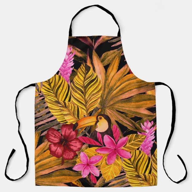 Tropical Flamingo: Hibiscus Summer Pattern Apron (Front)