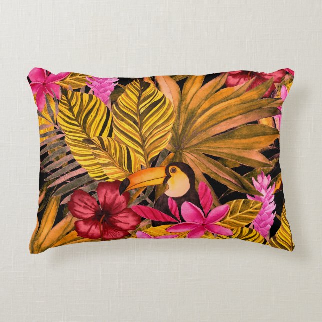 Tropical Flamingo: Hibiscus Summer Pattern Decorative Cushion (Front)