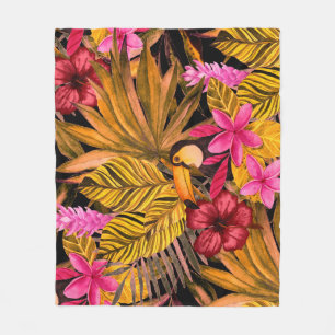 Tropical Flamingo: Hibiscus Summer Pattern Fleece Blanket