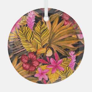 Tropical Flamingo: Hibiscus Summer Pattern Glass Tree Decoration