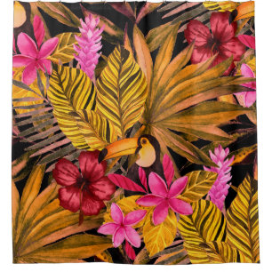 Tropical Flamingo: Hibiscus Summer Pattern Shower Curtain
