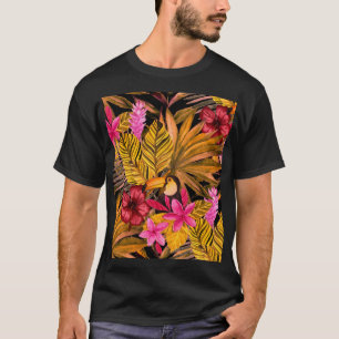 Tropical Flamingo: Hibiscus Summer Pattern T-Shirt