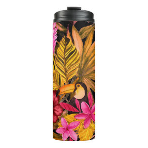 Tropical Flamingo: Hibiscus Summer Pattern Thermal Tumbler