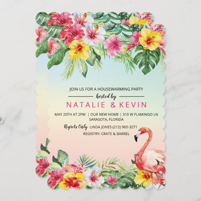 Tropical Flamingo Housewarming Party Invitation (Front/Back)