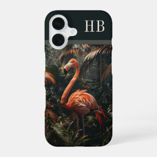 Tropical Flamingo Jungle Monogram Personalised iPhone 16 Case