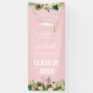 Tropical Flamingo & Leaves Graduation Door Banner