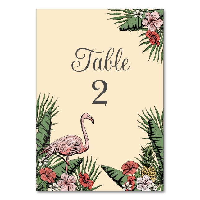 Tropical Flamingo Luau Table Number Cards (Front)