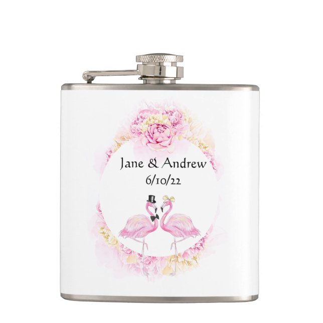 Tropical Flamingo Monogrammed Vinyl Wrapped Flask (Front)