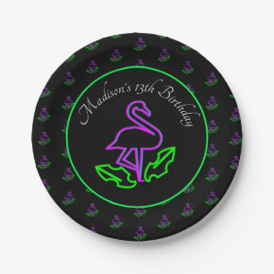 Tropical Flamingo Neon Party Glow Party Pink Paper Plate