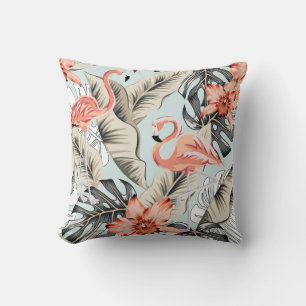 Tropical flamingo, orchid, monstera pattern. cushion