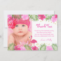 Tropical Flamingo Palm Branches Luau Birthday Girl